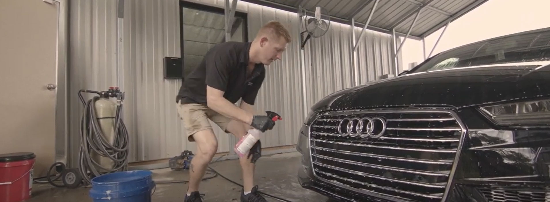 Black Audi getting detailed